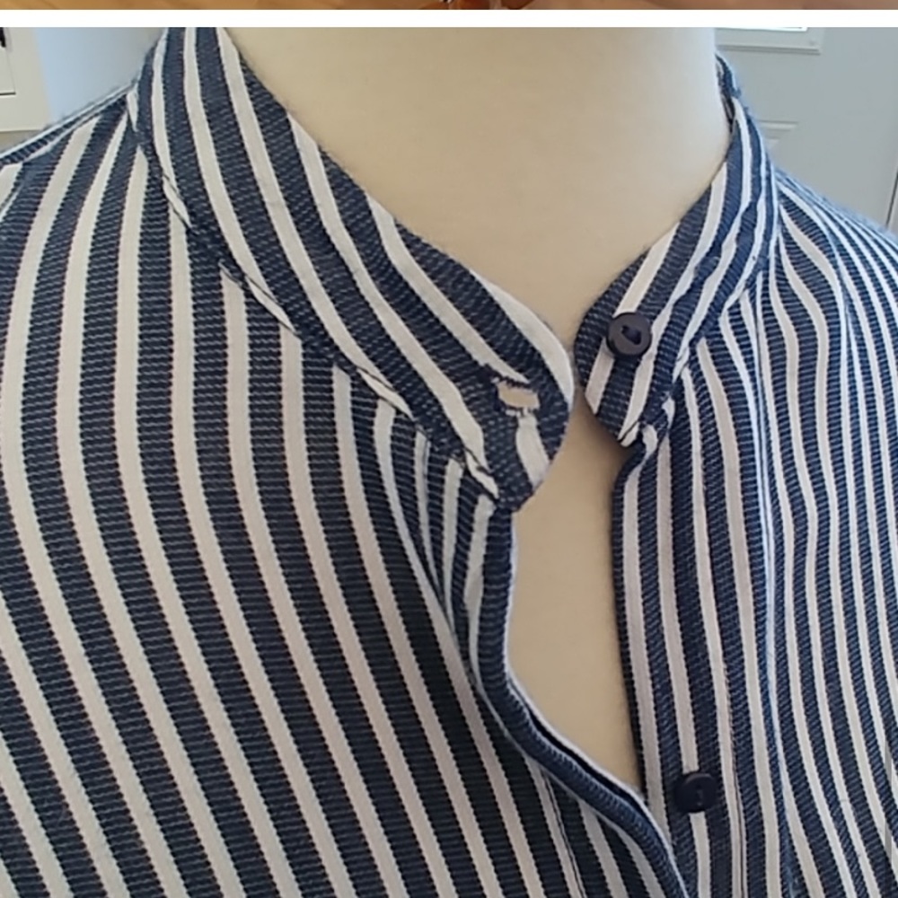 Zara Basic Blue White Striped Oversize Tunic Shirt - image 4
